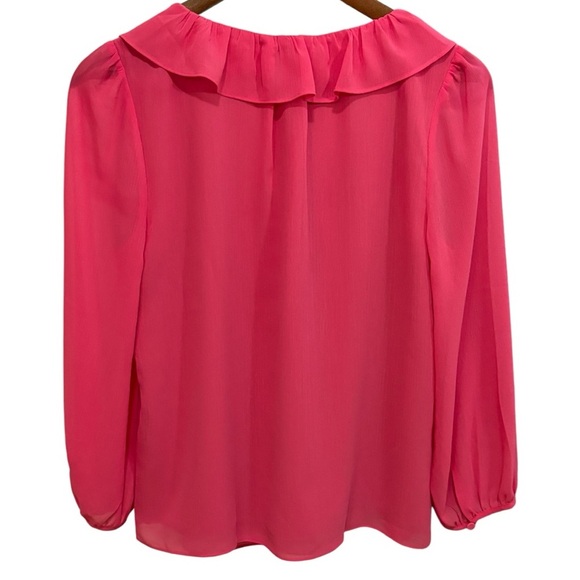 J Crew Womens Long Sleeve V-Neck Ruffle Blouse Size Small Pink Lightweight - Picture 2 of 12